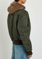 JW Anderson Shearling and Leather-trim Hooded Shell Bomber Jacket Khaki