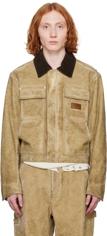 Alexander Wang Tan Rounded Zip Front Hooded Faux-Suede  display picture 3