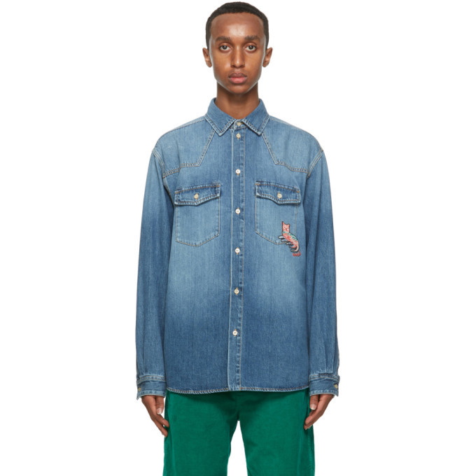 Photo: Gucci Blue Eco Washed Cat Denim Shirt