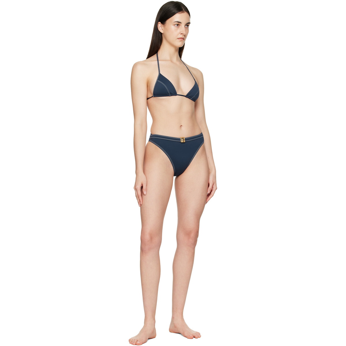BALMAIN Navy Triangle High Brief Bikini