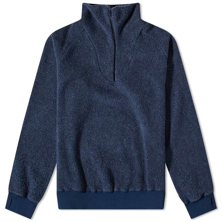 Photo: Beams Plus Men's Half Zip Popover Fleece Jacket in Navy