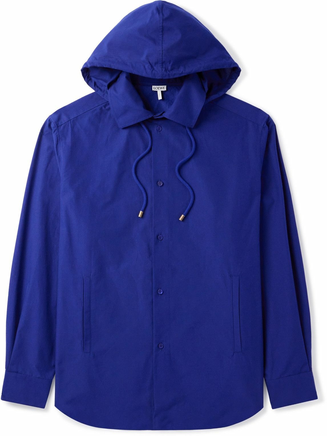 Photo: LOEWE - Logo-Jacquard Cotton-Twill Hooded Overshirt - Blue