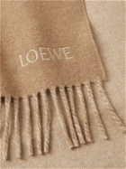 Loewe - Logo-Embroidered Fringed Wool and Cashmere-Blend Scarf
