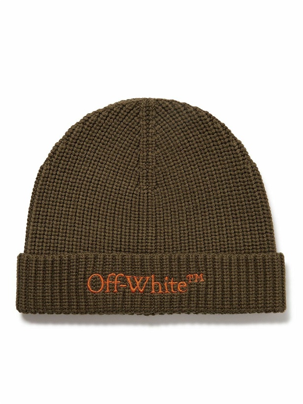 Photo: Off-White - Bookish Logo-Embroiderd Ribbed Virgin Wool Beanie