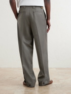 Versace - Pleated Pinstriped Virgin Wool-Twill Trousers - Gray