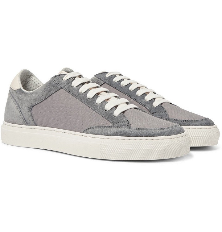 Photo: Brunello Cucinelli - Leather-Trimmed Suede and Ripstop Sneakers - Gray