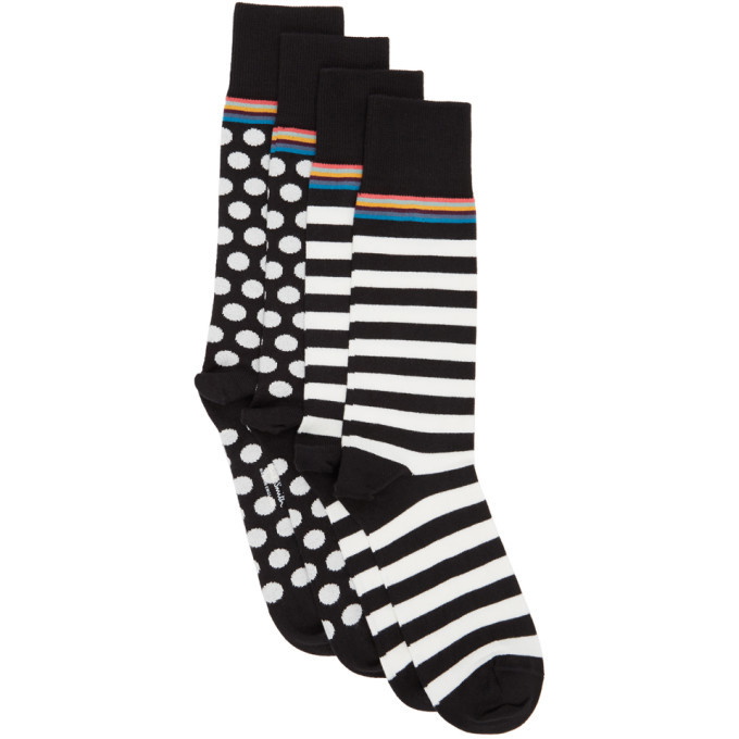 Photo: Paul Smith Two-Pack Black and White Stripes and Dots Socks