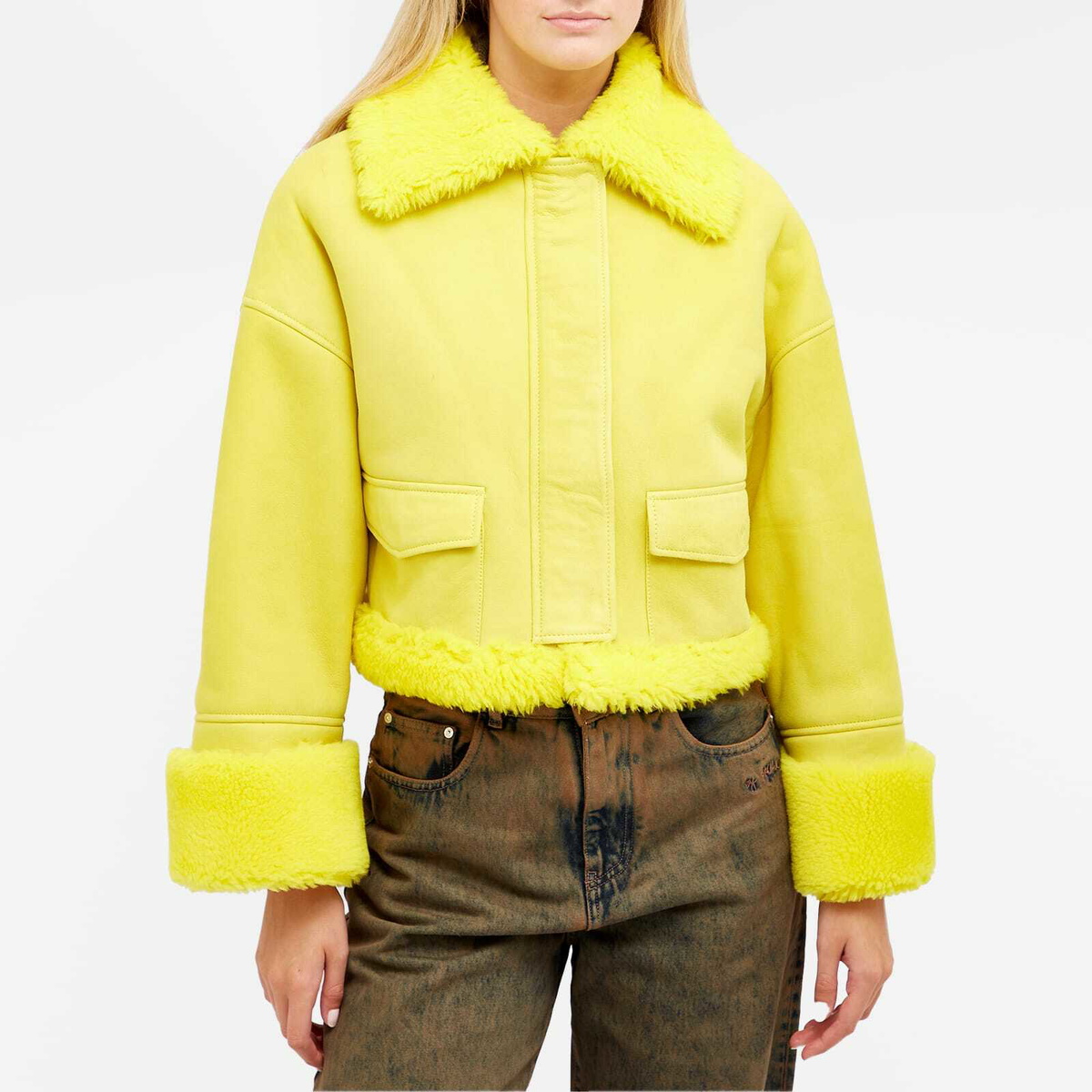 Yellow hot sale shearling jacket