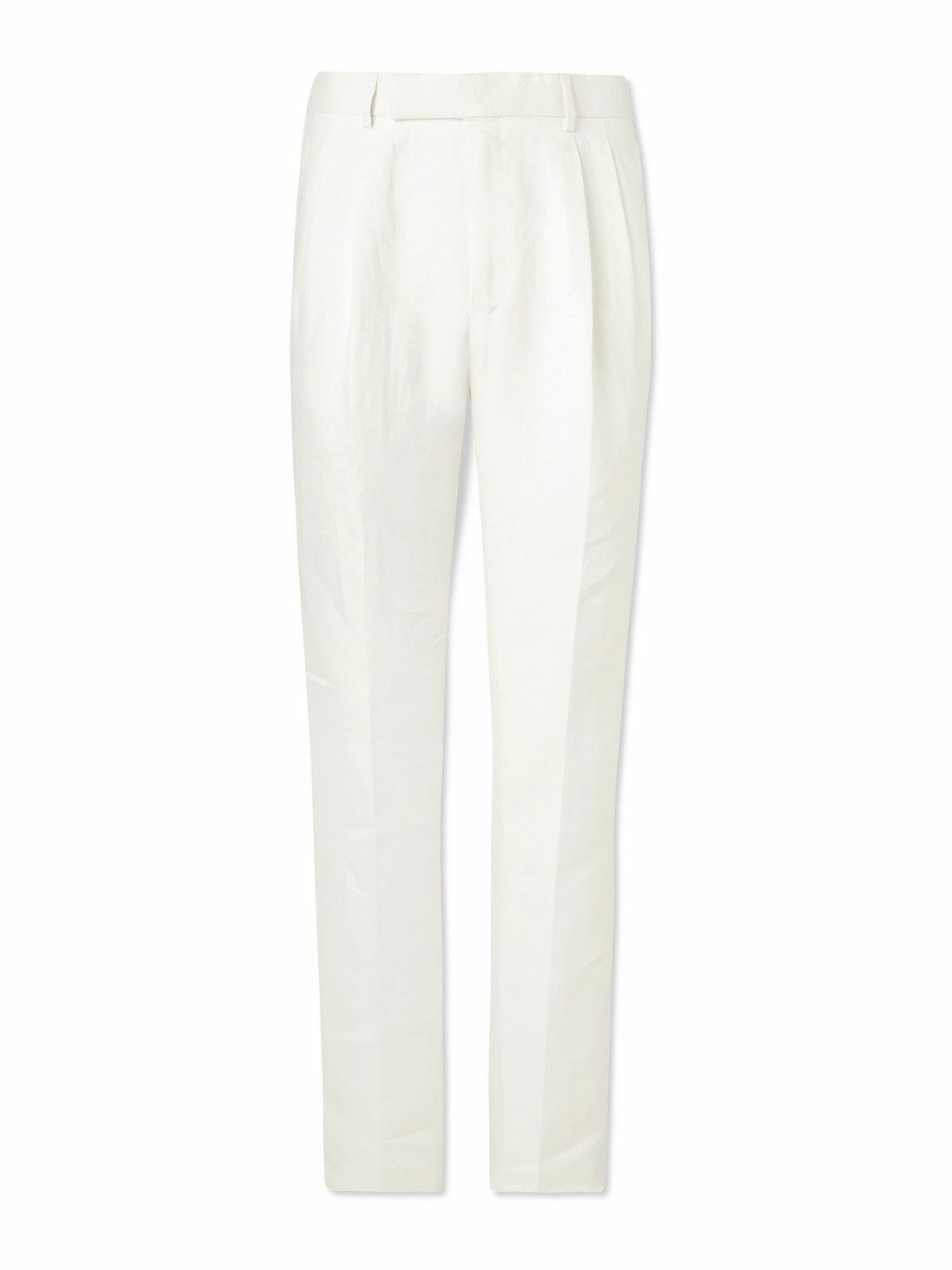 Kingsman - Tapered Pleated Herringbone Linen-Twill Suit Trousers - White