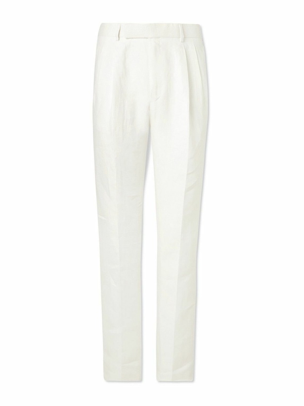 Photo: Kingsman - Tapered Pleated Herringbone Linen-Twill Suit Trousers - White