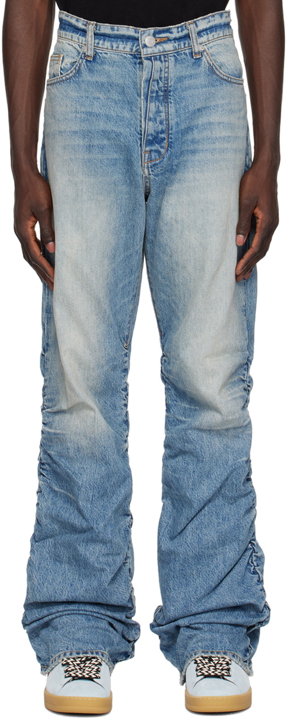 B1ARCHIVE Blue Shirred Kickflare Jeans