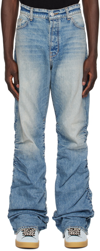 Photo: B1ARCHIVE Blue Shirred Kickflare Jeans