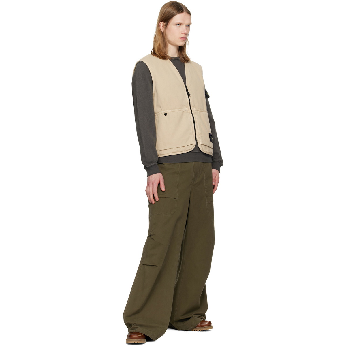 Stone Island Beige 6100007 Organic Panama Cotton 'Old' Effect Vest