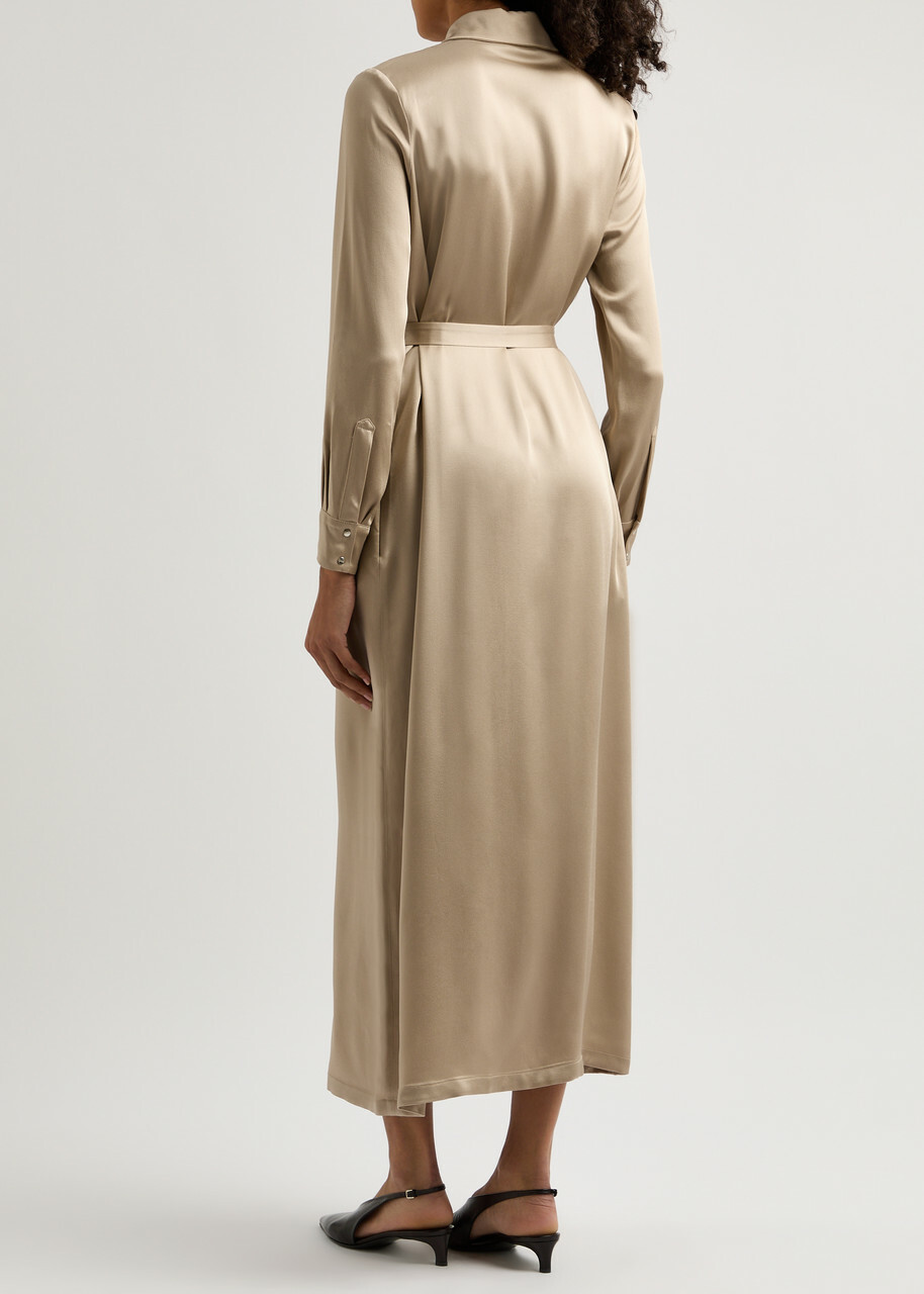 Herno Belted Satin Midi Shirt Dress Cream