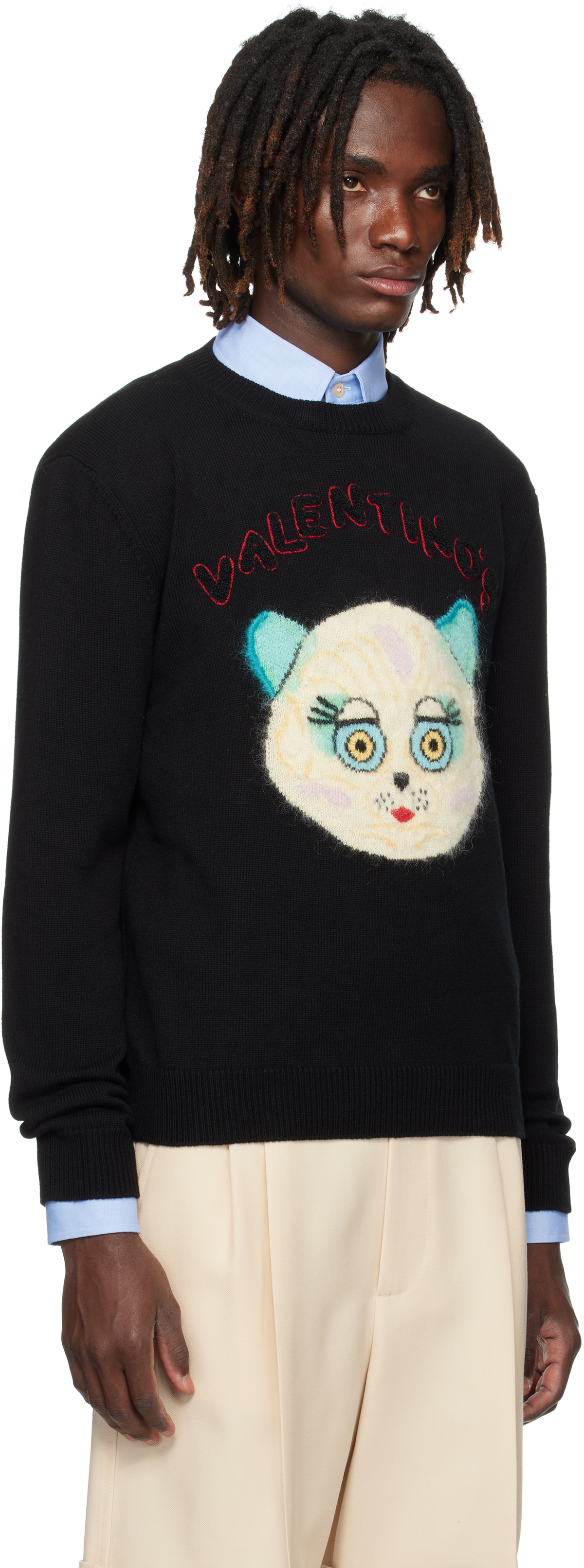 Valentino Black 'Le Chat De La Maison' Patch Sweater