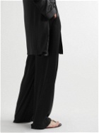 SAINT LAURENT - Wide-Leg Pleated Silk-Satin Trousers - Black
