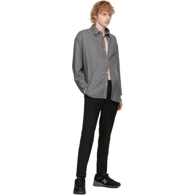 N.Hoolywood Grey Striped Random Slit Shirt N.Hoolywood