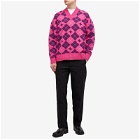 Acne Studios Kwan Argyle Face Jumper in Bright Pink/Mid Purple