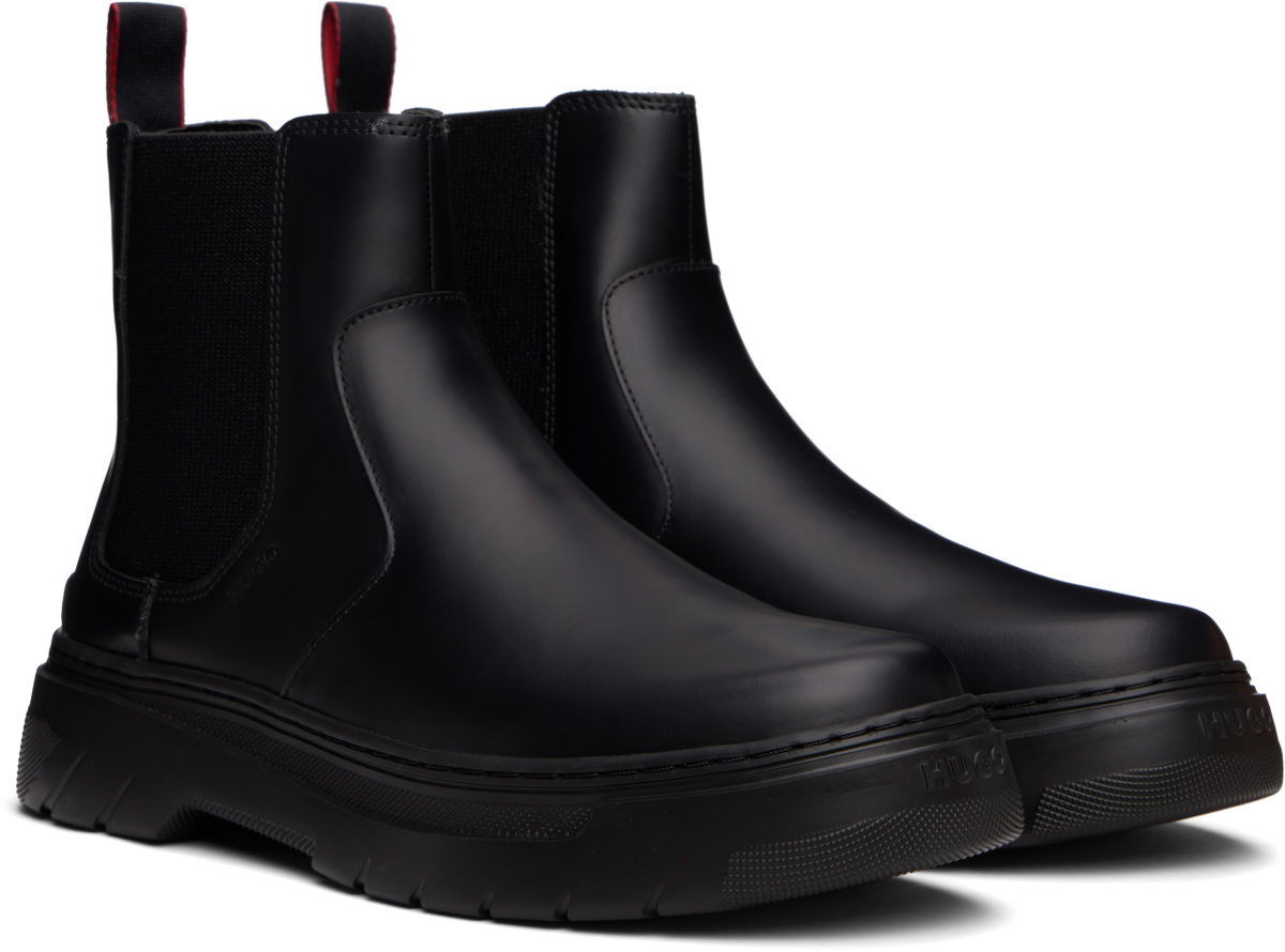 Hugo Black Embossed-Logo Chelsea Boots