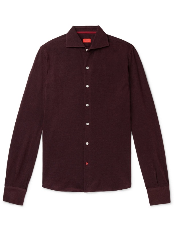 Photo: Isaia - Slim-Fit Cotton-Jersey Shirt - Burgundy