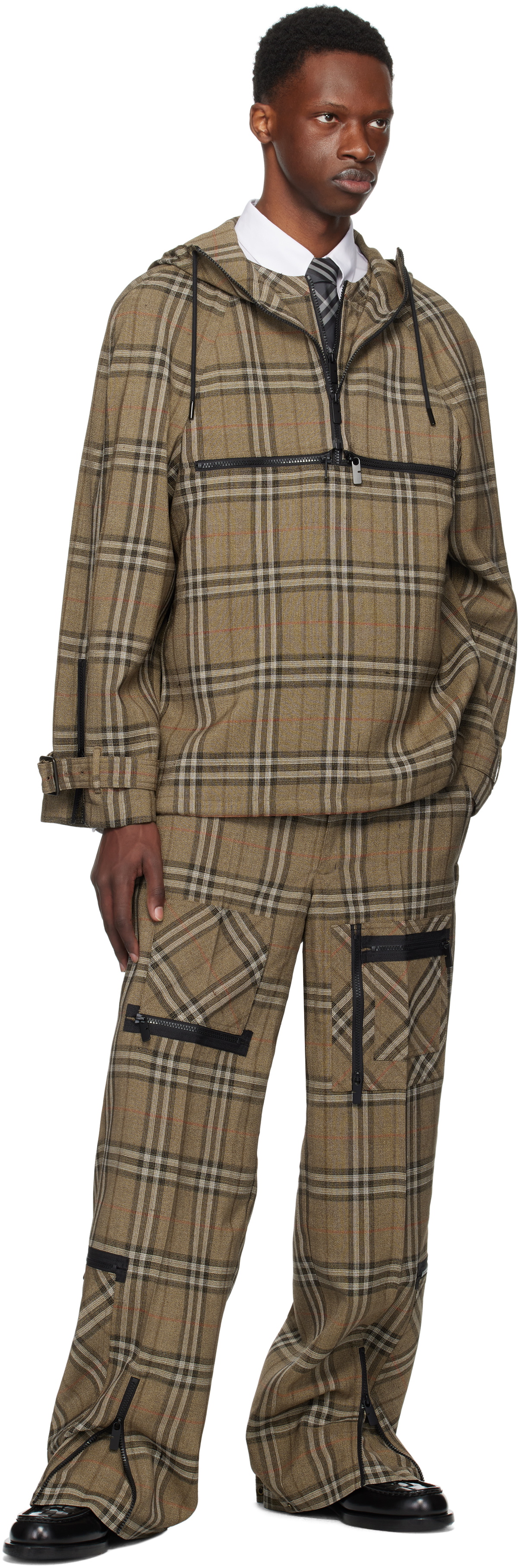Burberry Brown Check Silk Blend Cargo Pants