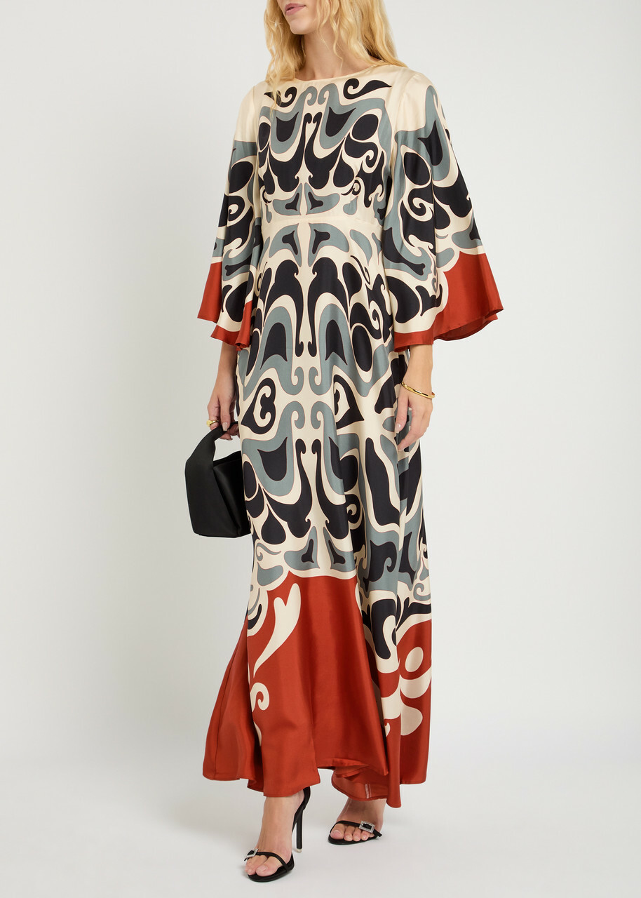 chinese dress ladies La DoubleJ Flipper Maxi Dress Navy/Red Moonflower Print Cotton Size Me   Celebrity Owned