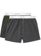 CALVIN KLEIN UNDERWEAR - Two-Pack Slim-Fit Printed Cotton Boxer Shorts - Black