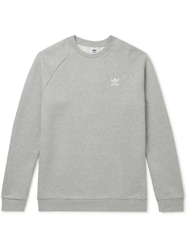 Photo: ADIDAS ORIGINALS - Logo-Embroidered Cotton-Blend Jersey Sweatshirt - Gray