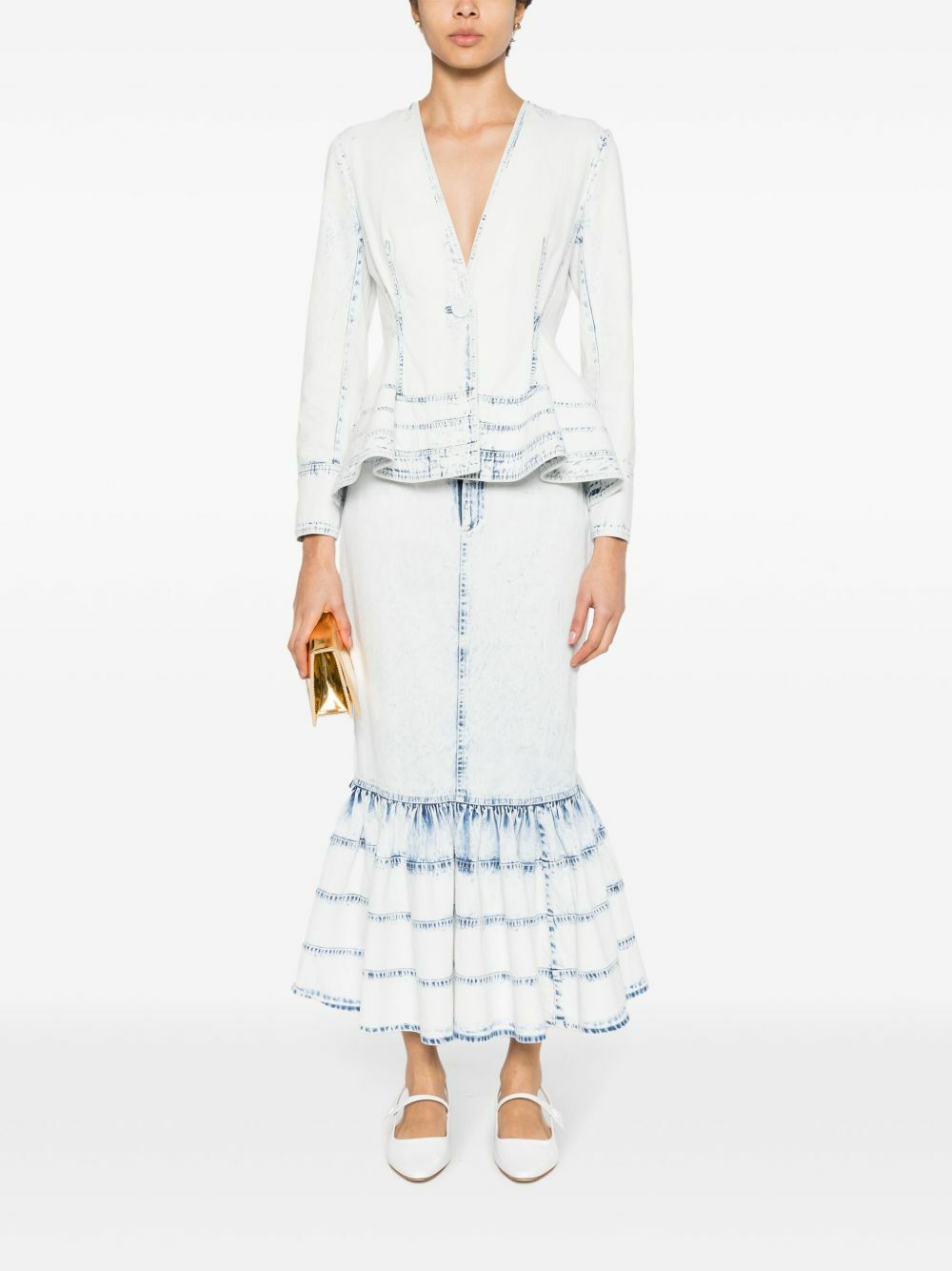 Huishan Zhang Blue Noelani Denim Midi Skirt