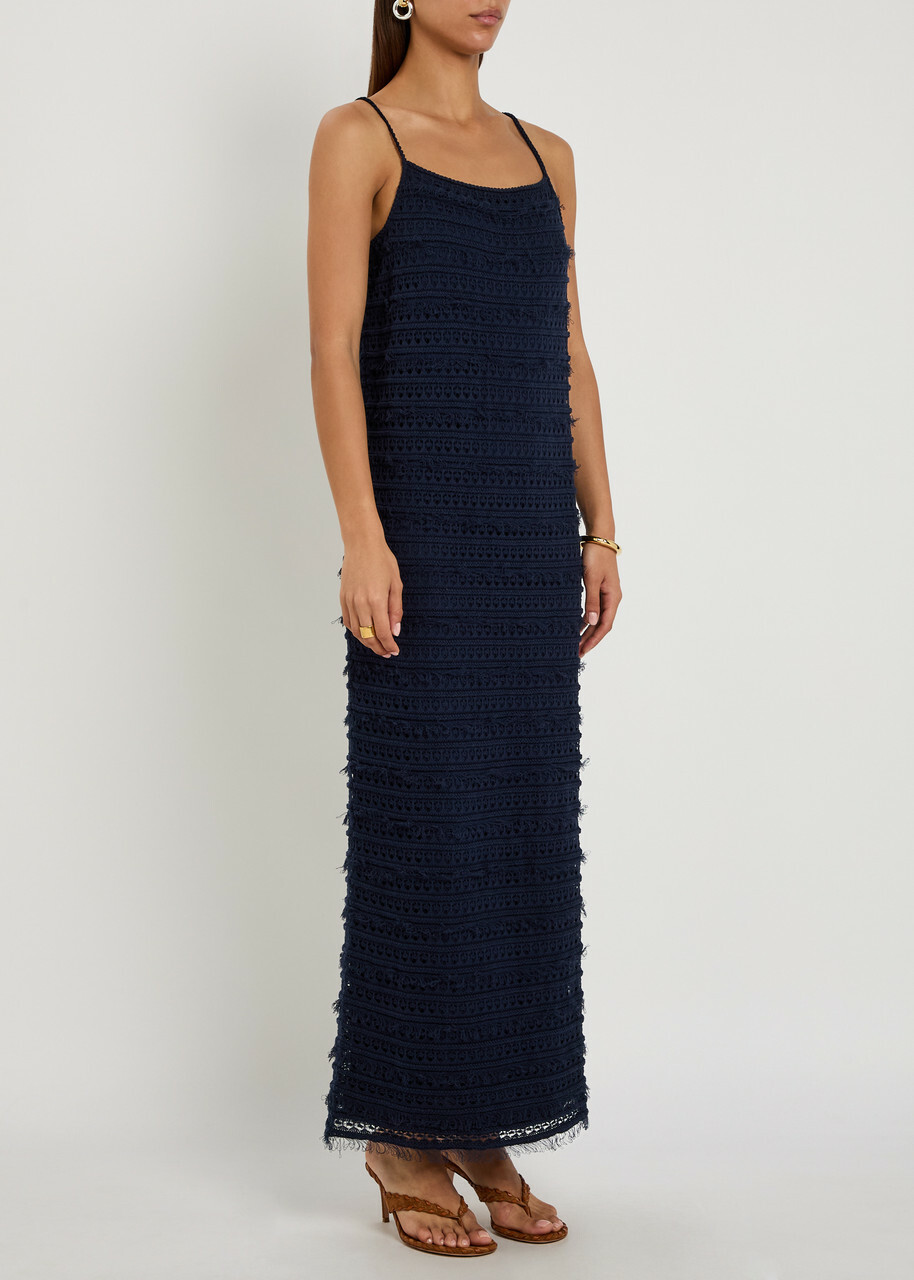 Giuliva Heritage Elizabeth Open-weave Knit Maxi Dress Navy