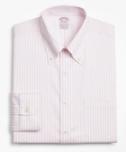 Brooks Brothers Men's Stretch Madison Relaxed-Fit Dress Shirt, Non-Iron Twill Button-Down Collar Bold Stripe | Pink