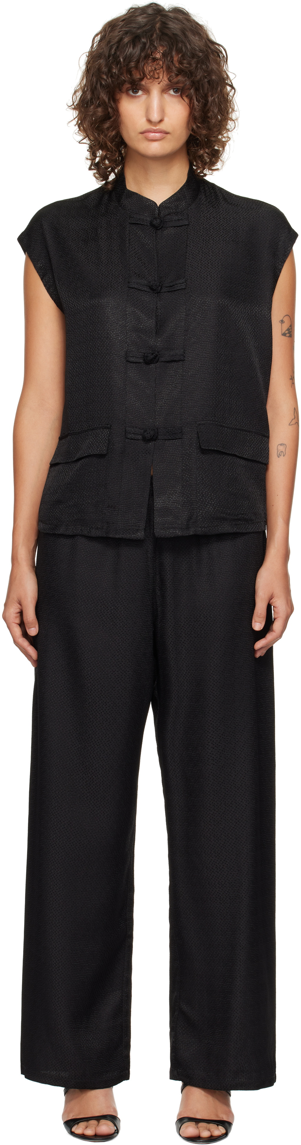 Sleeper Black Sakura Lounge Jacquard Pyjama Set