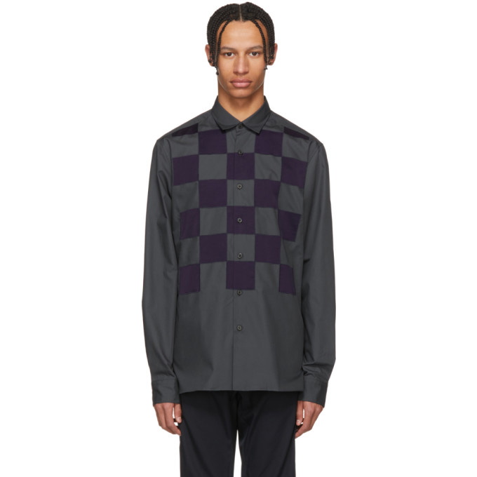 Photo: Lanvin Grey and Blue Checkerboard Regular Jockey Shirt