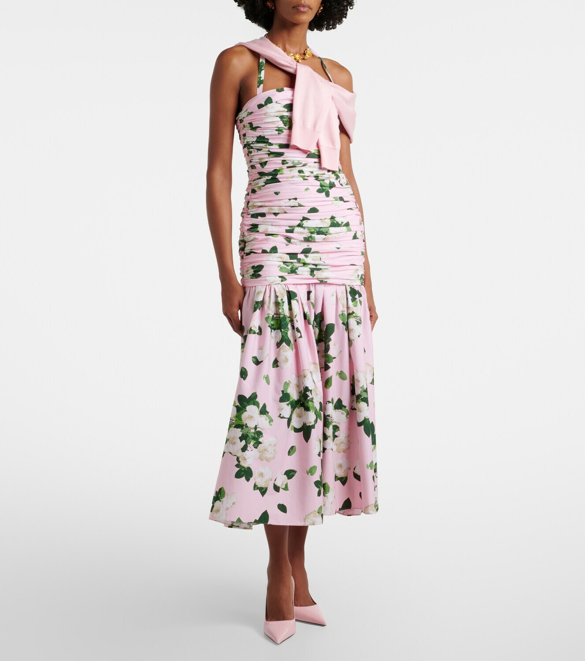 Carolina Herrera Floral ruched cotton-blend midi dress