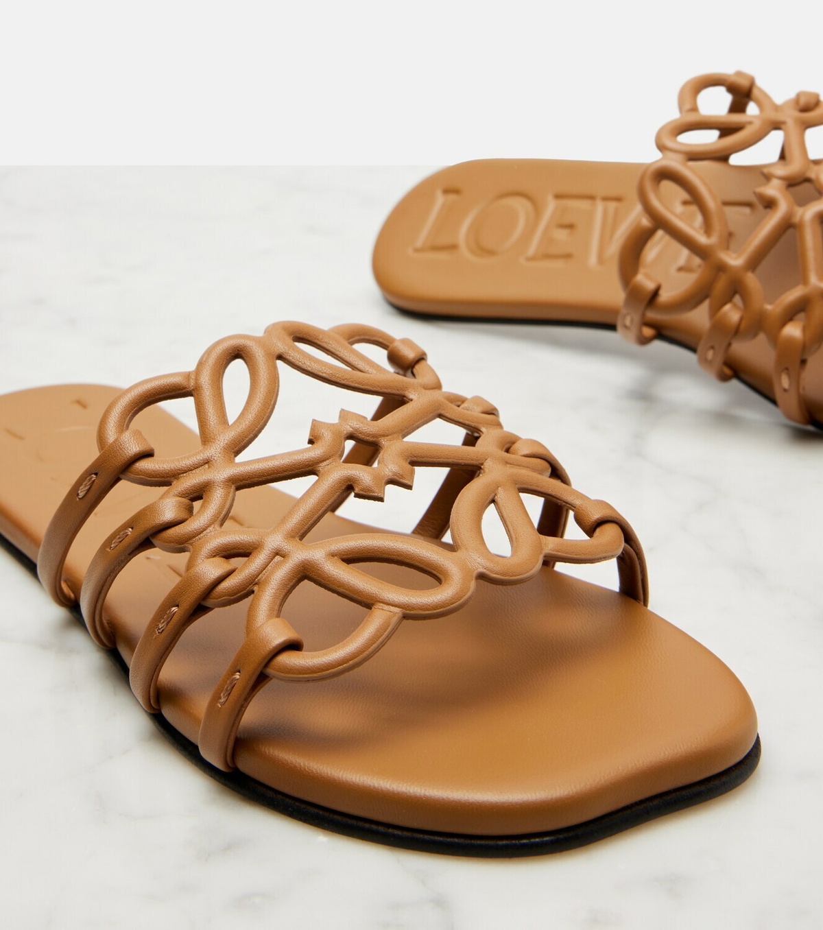 Loewe Petal Anagram leather slides