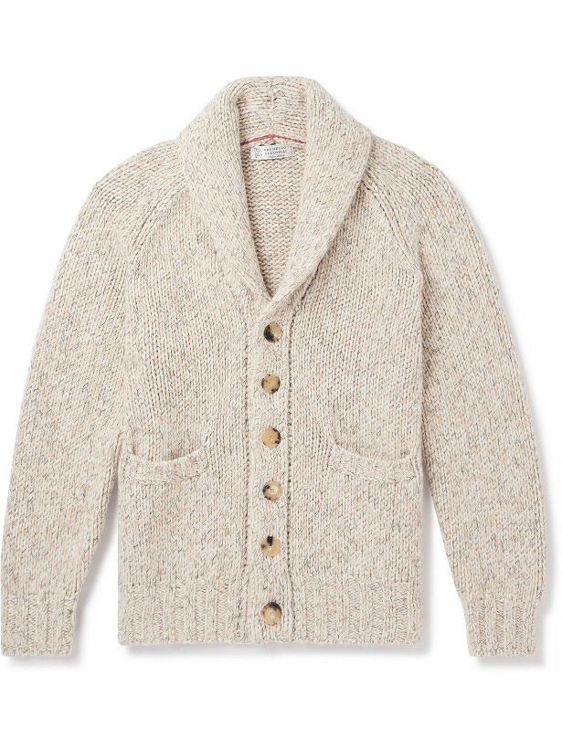 Photo: Brunello Cucinelli - Shawl-Collar Wool, Cashmere and Silk-Blend Cardigan - Neutrals