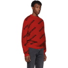 Balenciaga Red and Black Wool All Over Logo Sweater