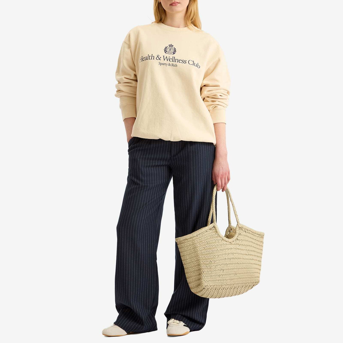 Sporty & Rich Women's H&W Crest Crew Sweatshirt in Cream