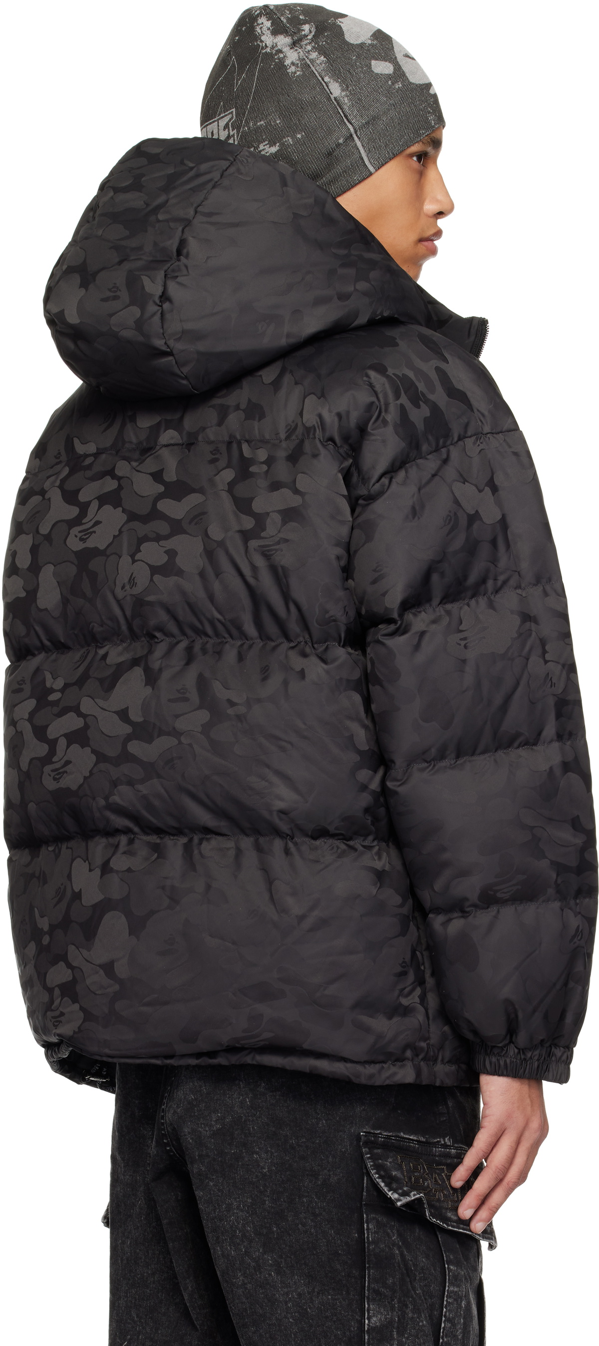 BAPE Black Solid Camo Jacquard Down Jacket A Bathing Ape