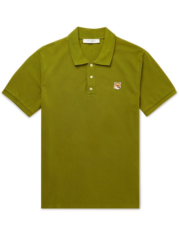 Photo: Maison Kitsuné - Logo-Appliquéd Cotton-Piqué Polo Shirt - Green