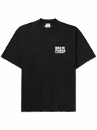 VETEMENTS - Embroidered Distressed Cotton-Jersey T-Shirt - Black