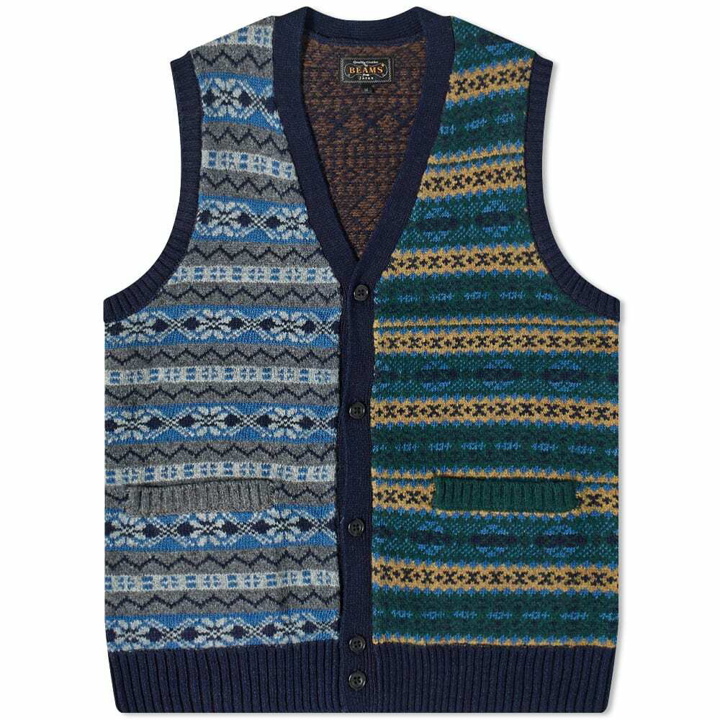 Photo: Beams Plus Men's Indigo Fair Isle Button Knit Vest in Panel