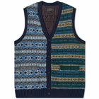 Beams Plus Men's Indigo Fair Isle Button Knit Vest in Panel