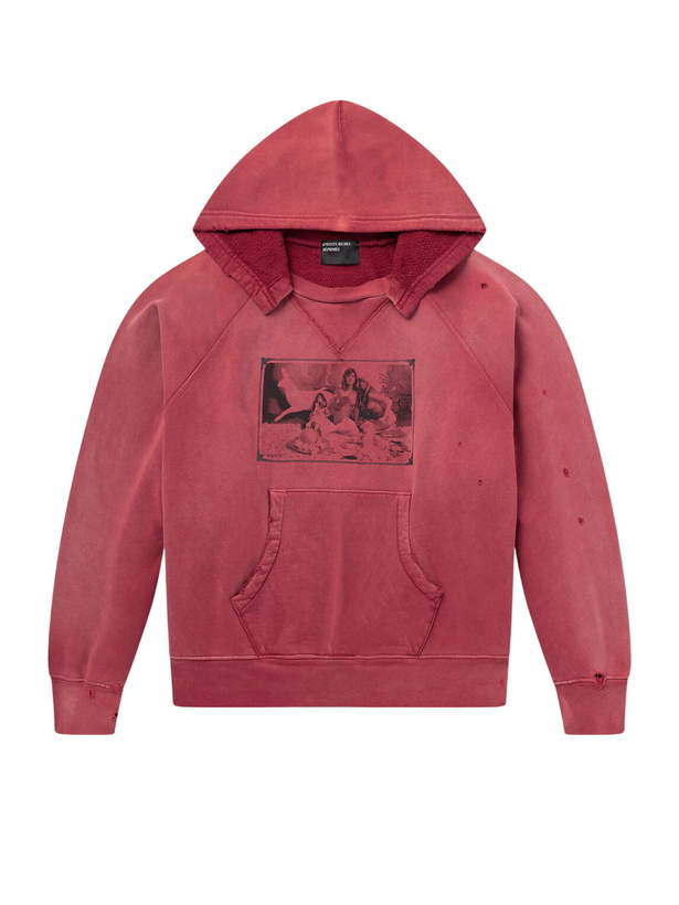 Photo: Enfants Riches Déprimés - Oklahoma City Church Afterhood Distressed Printed Cotton-Jersey Hoodie - Red