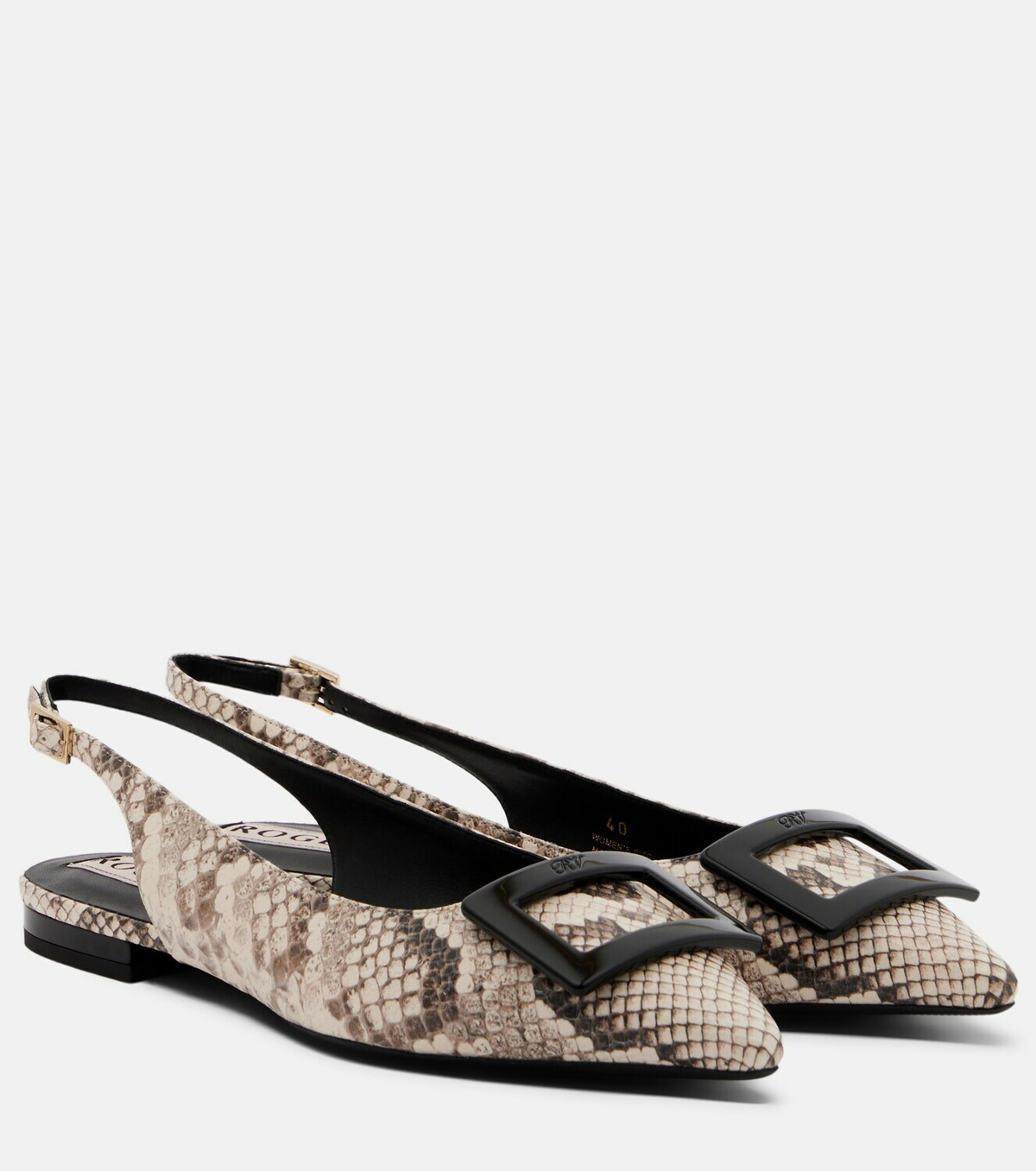 Roger Vivier Gommettine snake-effect leather slingback flats