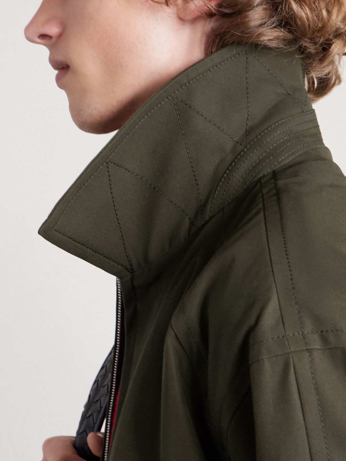 Bottega Veneta - Intrecciato Leather-Trimmed Cotton-Twill Blouson Jacket - Green