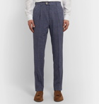 Brunello Cucinelli - Tapered Pleated Prince of Wales Checked Wool-Blend Suit Trousers - Blue