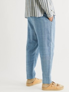 11.11/ELEVEN ELEVEN - Tapered Striped Slub Cotton Drawstring Trousers - Blue - UK/US 34