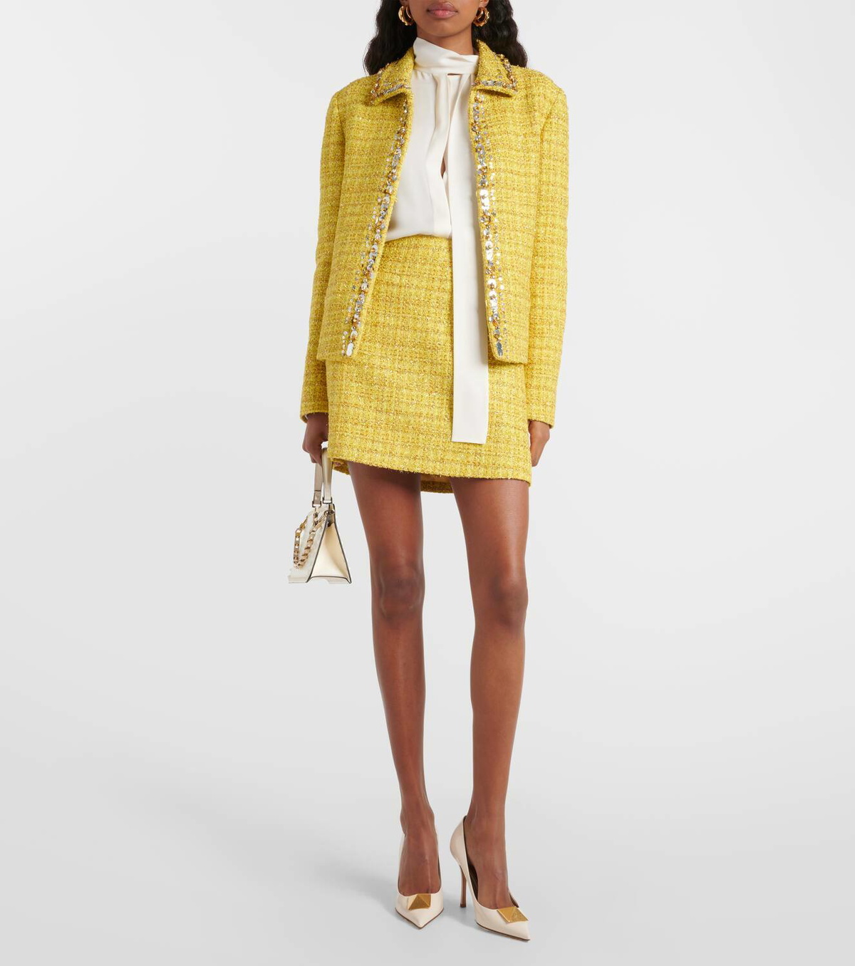 ジャケット VALENTINO Woman Jacket Yellow Cream 6B3CE3Y01CF A03 Valentino Embellished tweed jacket Valentino