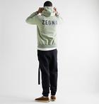 Fear of God for Ermenegildo Zegna - Slim-Fit Logo-Print Wool-Trimmed Fleece-Back Cotton and Cashmere-Blend Hoodie - Green